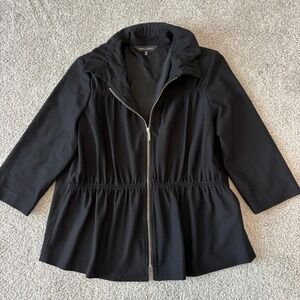 Ming Wang Jacket Womens M Black Zip Up Cinch Waist Minimalist Old Money